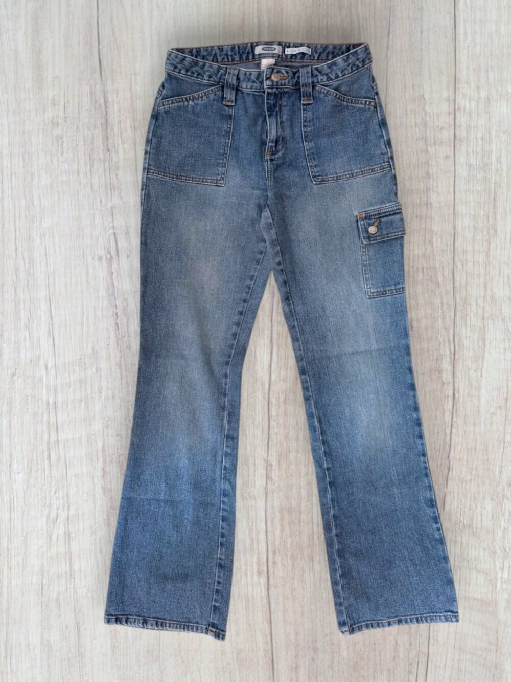 Old Navy Vintage Y2K Cargo Boot Cut Flare Jeans Size 6 Fall 2002 Medium Wash